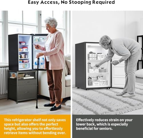 Herture Mini Fridge Stand, Small Refrigerator Stand with 3 Storage