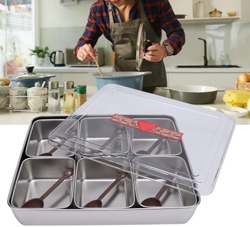 Divided Serving Tray with Lid, Stainless Steel 6 Removable Compartment