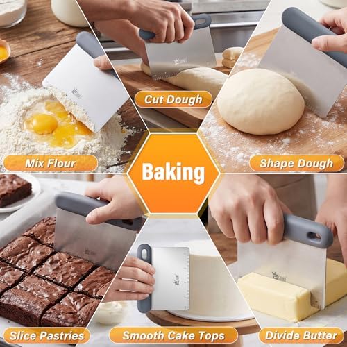 Bench & Dough Scraper for Kitchen 2-Pack, Pastry Scraper Tools