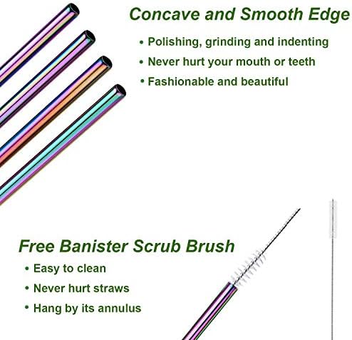 VEHHE Black Metal Straws, Stainless Steel Reusable Straws Set with