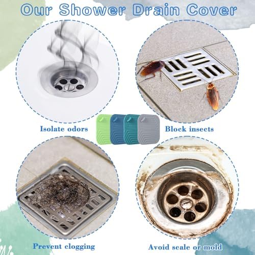 Yinkin 4 Pcs Shower Drain Cover Silicone Tub Stopper Floor Drain Cover