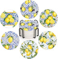 Coasters for Drinks, Set of 6, Ceramic Stone Yellow Blue