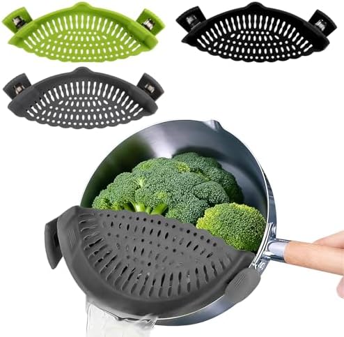 3 Pcs Silicone Clip-on Food Strainer Pasta Strainer for All Pots and