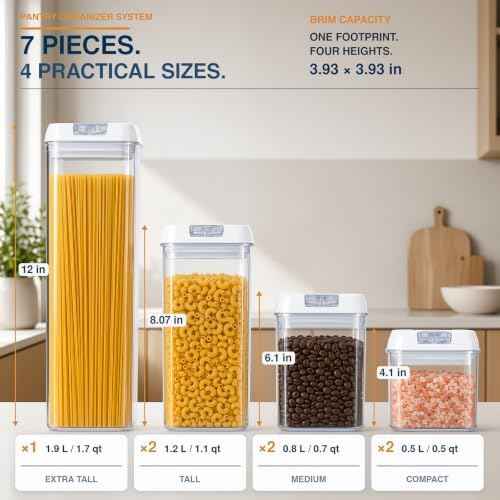 Airtight Food Storage Containers, 7-Piece White Set for Pantry