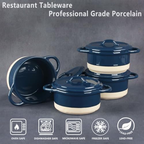 4-Piece Ceramic Mini Stew Pot Set with Lid, Blue
