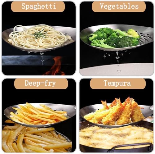 Stainless Steel Mesh Spider Strainer Wooden Handle On Pasta Noodle