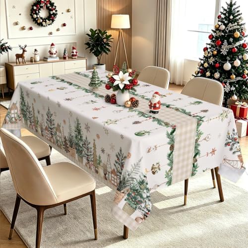 Christmas Pine Tree Plaid Bell Rectangle Table Cloth 60x84inch
