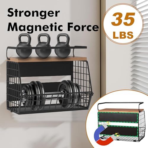 Magnetic Shelf for Refrigerator, Black, Large Produce Bin