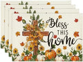 Artoid Mode Pumpkins Floral Fall Placemats Set of 4-12 x 18 Inch