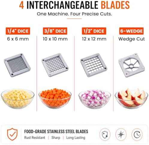 Commercial Vegetable Fruit Chopper W/6-Wedge Slicer&1/4″&3/8″&1/2" Blade Professional Food Dicer French Fry Cutter Onion Slicer Stainless Steel For Tomato Peppers Potato Mushroom