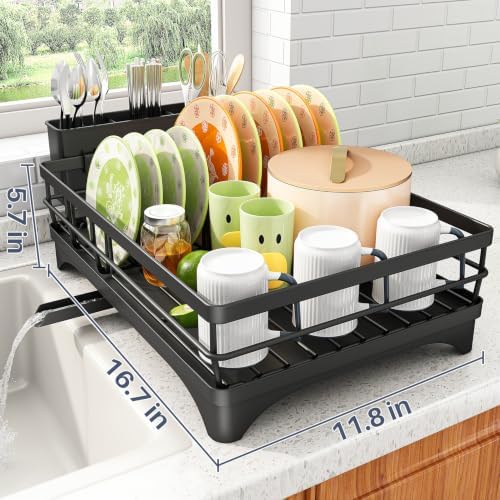 SAYZH Dish Drying Rack with Utensil Holder, Black