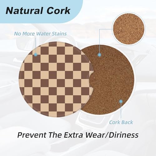 Brown Checkered Car Coasters for Cup Holders,2 Pack Car Cup Holder