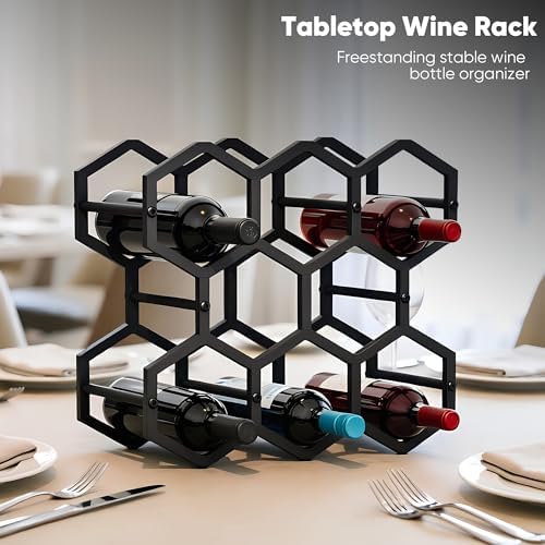 3-Tier Hexagon Metal Countertop Wine Rack, 8 Bottles Tabletop Wine