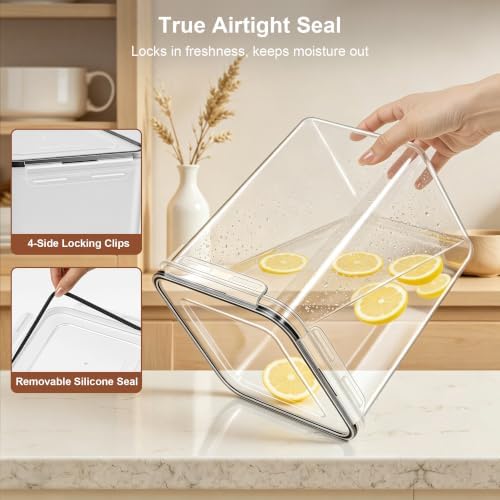 Airtight Flour Sugar Containers with Lids: 4 Pack for Pantry Food