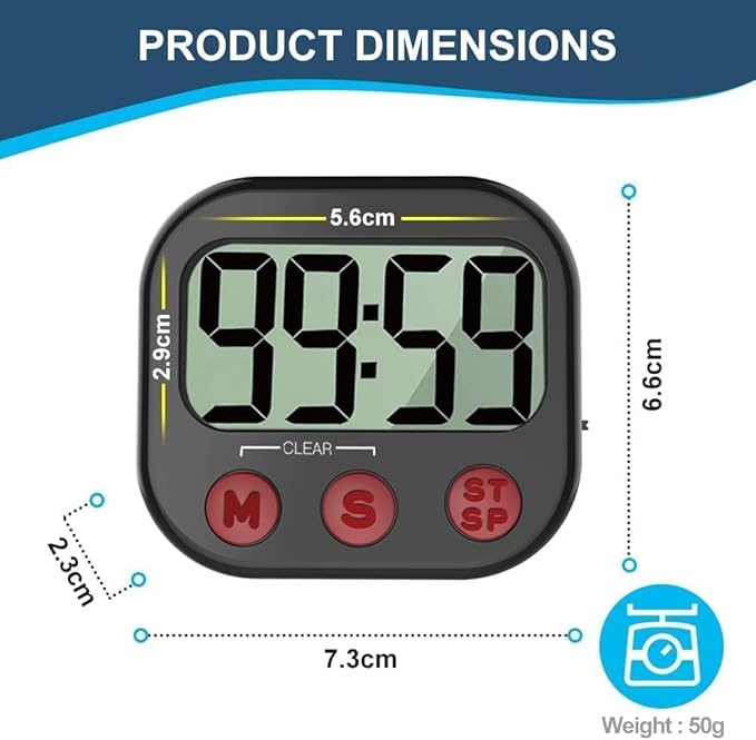 Kitchen Timer, Digital Visual Timer Magnetic Clock Stopwatch Countdown Timer - Image 4