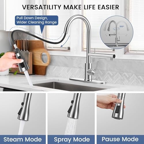 FEELSO Filter Water Kitchen Faucet, Pull-Down Sprayer, Brushed Nickel