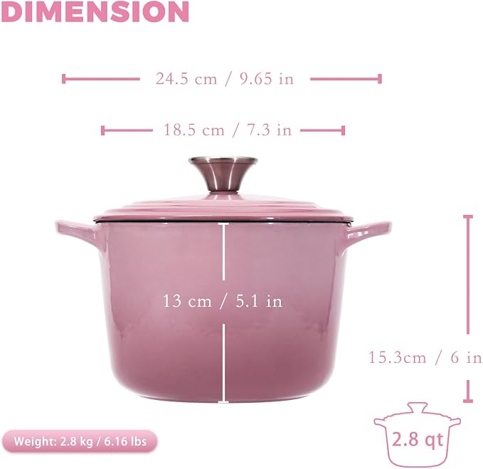 Flavehc Dutch Oven Pot with Lid 2.8 qt Cast Iron Dutch Oven - Image 4
