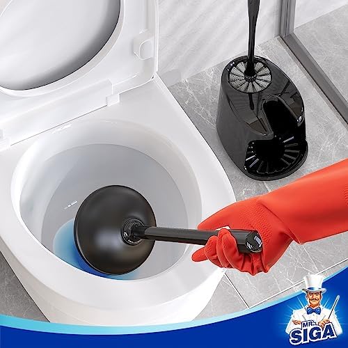 MR.SIGA Toilet Plunger and Brush with Holder, Black