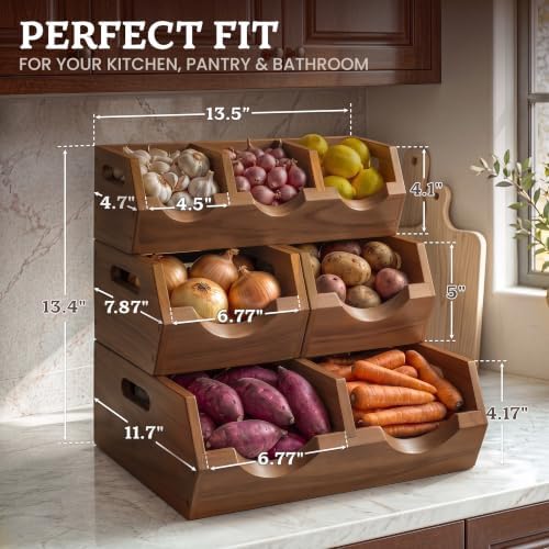 HOMESTEAD 3-Tier Stackable Wood Storage Bin, Ventilated Potato and