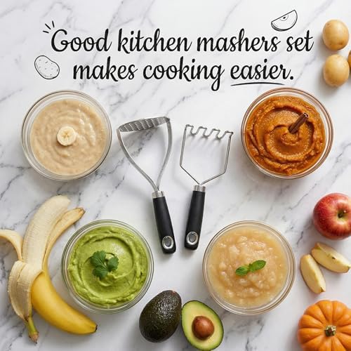 18/0 Stainless Steel Potato Mashers, 10.3-inch, Non-slip Handle