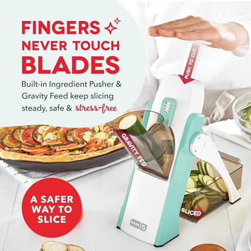 Dash Safe Slice Mandoline Slicer, Adjustable 30+ Combos, Aqua