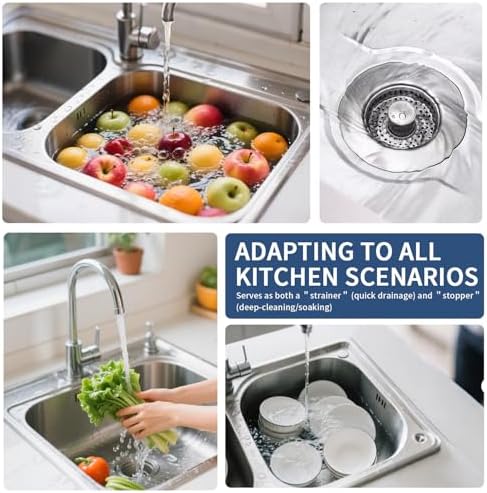 3-in-1 Kitchen Sink Drain Strainer, Stainless Steel, 3-1/2'' Drains