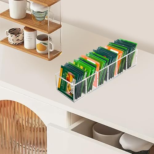 Tasybox Acrylic Tea Bag Organizer - Clear Small Tea Packet Storage Box
