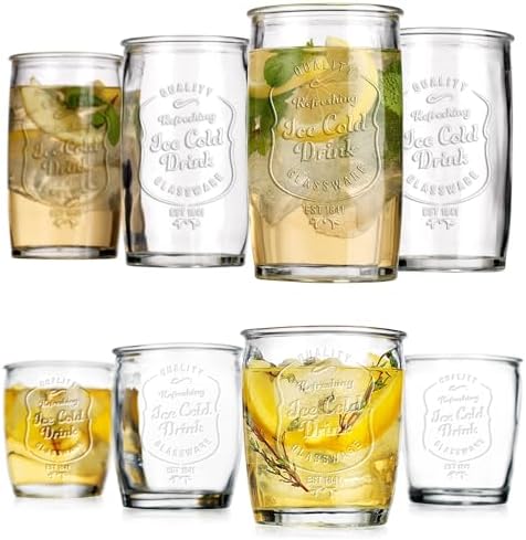 Glaver's Ice Cold Set of 8 Drinking Glasses 4-20 Oz Highball Glasses