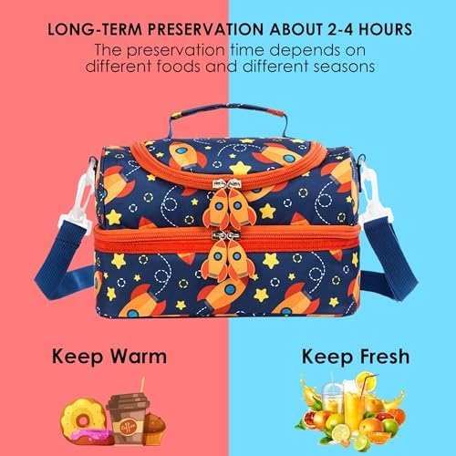 Insulated Kids Dual Compartment Lunch Bag, Star Rocket