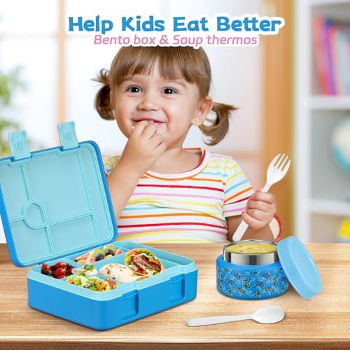 Bento Lunch Box Kids and 9oz Soup Thermos – 5.5-Cup Leakproof Kids