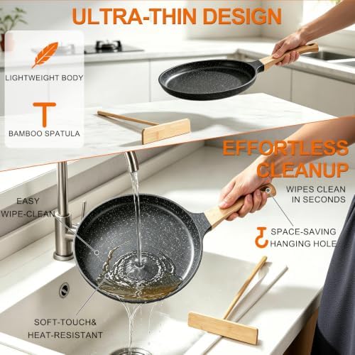 10-Inch Nonstick Griddle Pan, Premium Granite Coating Flat Skillet for