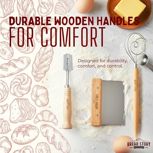 Danish Dough Whisk Set – Wooden Scraper & Lame Scoring Tool