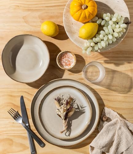 GBHOME Stoneware Dinnerware Sets for 8,24 Piece Rustic Plates and Bowls Set