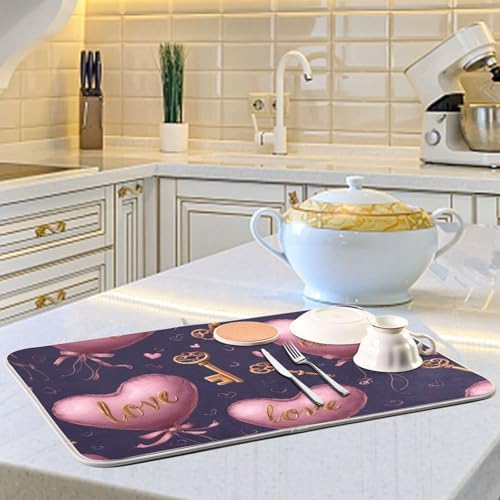 OTVEE Love Balloon Art Dish Drying Mat for Kitchen Counter Absorbent