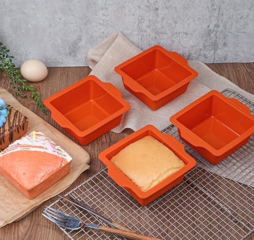Webake 4 Inch Silicone Square Cake Pans, Nonstick Mini Square Silicone