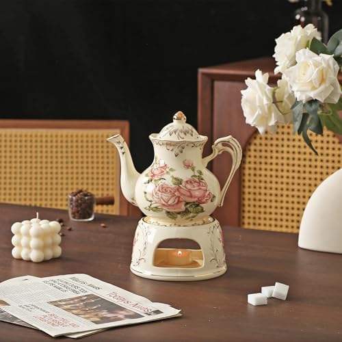 Vintage Ceramic Tea Pot, Heatable with Warmer, Decor for Party