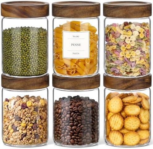 CONNOO 6Pcs- 28 oz Glass Jars with Wooden Lids