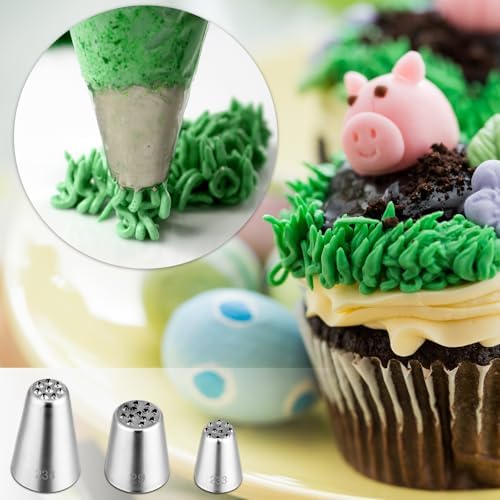 Kasmoire 3Pcs Grass Icing Nozzles Set,Stainless Steel Grass Piping Tip
