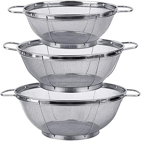 3 Pack 18/8 Stainless Steel Colander Sieves