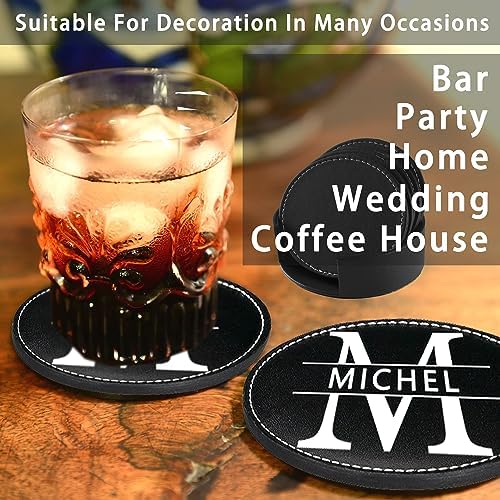 Custom Coasters, Personalized Coasters Set of 6 Leather Coaster with