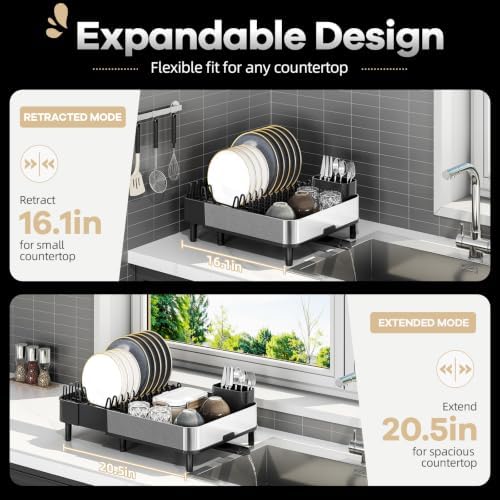 Urackify Stainless Steel Dish Drying Rack, Black