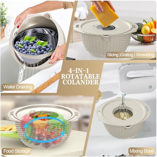 4-in-1 Colander with Bowl Set, Beige
