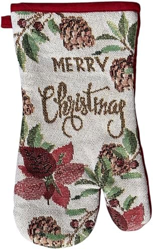 Red Poinsettia Flower 10 Pcs Tapestry Kitchen Set with Merry Christmas