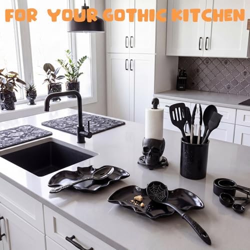 Domensi Bat Spoon Holder for Stove Top Ceramic Goth Spoon Rest for