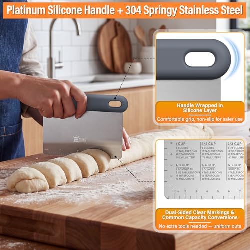 Bench & Dough Scraper for Kitchen 2-Pack, Pastry Scraper Tools