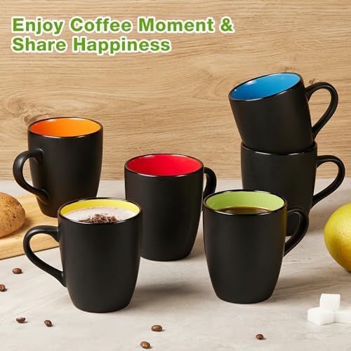 Qipecedm 6 Pack Porcelain Coffee Mugs Set, 12 Ounces Ceramic Coffee