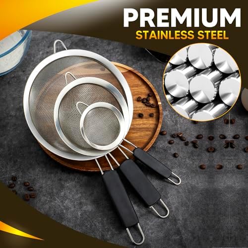 Set of 3 Fine Mesh Strainers for Kitchen | 3.4 inch, 5.5 inch and