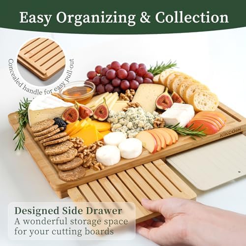 Kikcoin Bamboo Cutting Board Set with Defrosting Tray, Wood Cutting