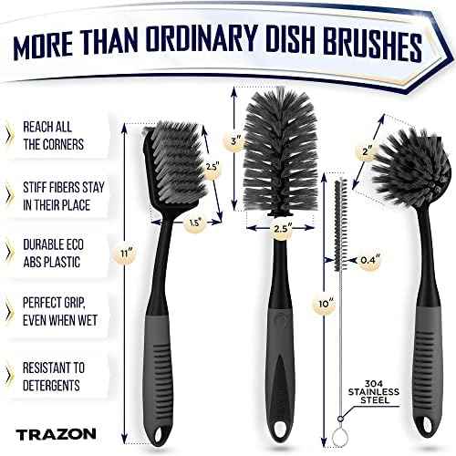 Dish Brush Set of 4, Black