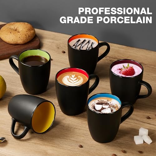 Qipecedm 6 Pack Porcelain Coffee Mugs Set, 12 Ounces Ceramic Coffee